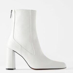 ZARA White Leather Ankle Boots – EU 37 / US 6.5, Block Heel